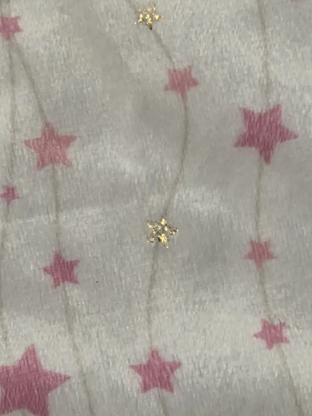 Vintage Microfiber Baby Blanket – Soft White with Pink & Gold Iridescent Stars